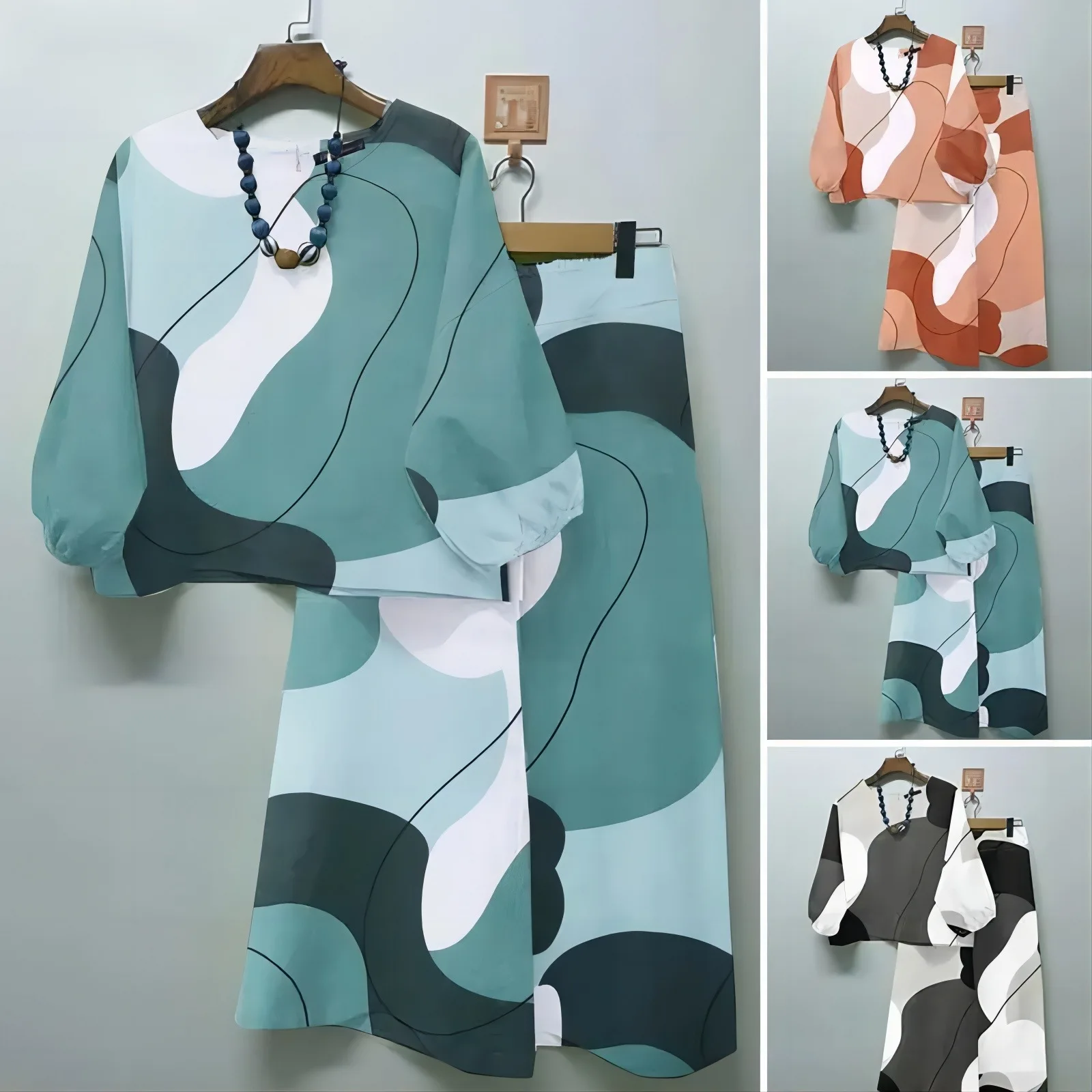 New 2025 Herfst Dames Kleding Round Neck Printed Quarter-sleeved Trousers Loose And Comfortable 2 Piece Sets Women's Outfit Fall