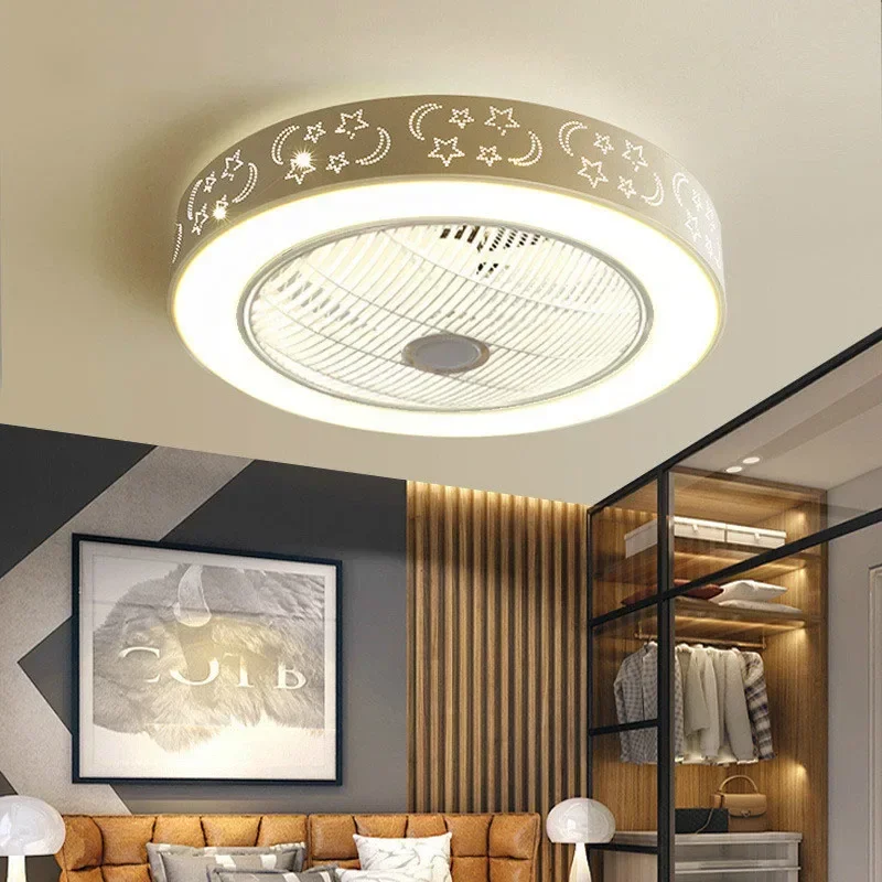 

Modern minimalist bedroom ceiling fan with light remote control adjustable metal LED light dining room living room fan light