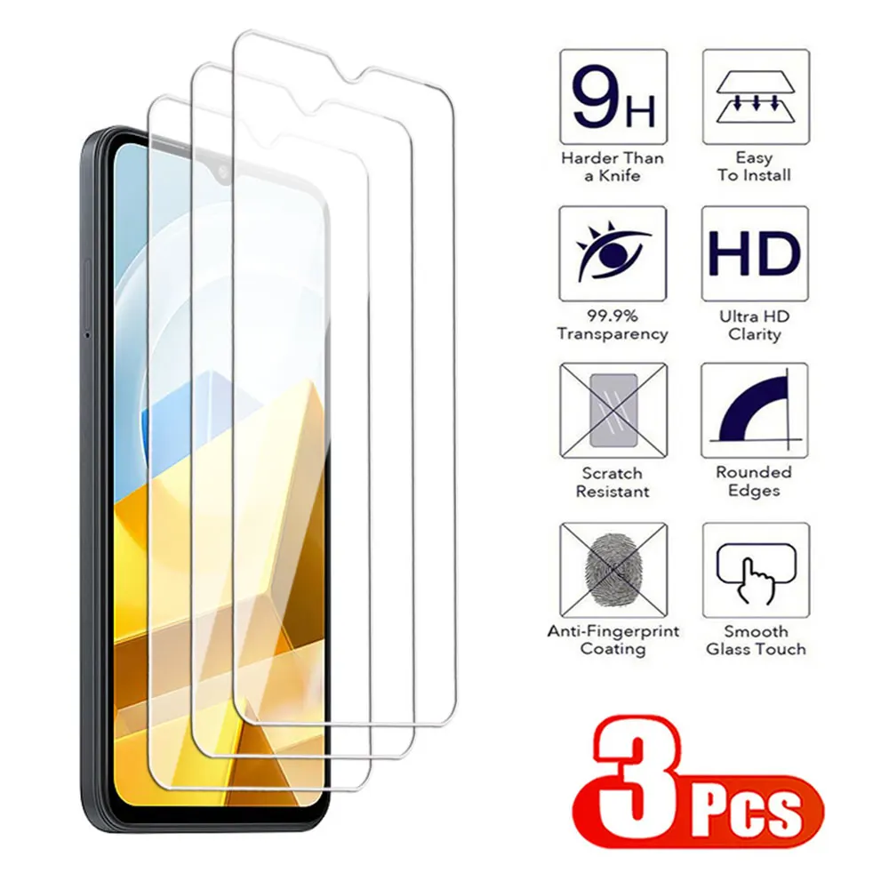 3Pcs Transparent For Xiaomi Mi Poco X3 X4 X5 Pro M3 M4 M5 M6 Pro 4G5G Tempered Glass Poco M5S X3 X4 GT NTC Screen Protector Film