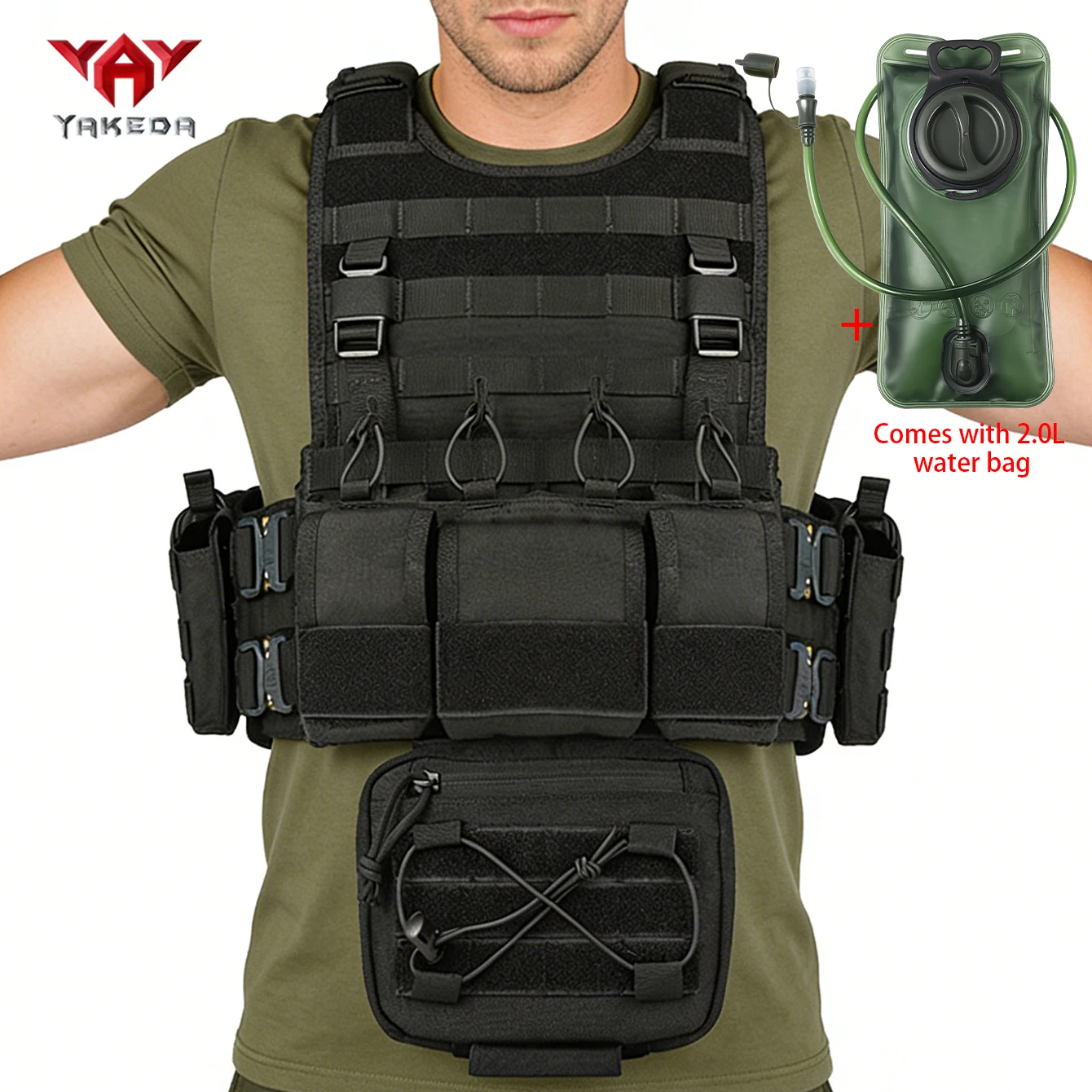 

YAKEDA MOLLE expansion system with three device packs, hunting vest, free 2-liter outdoor water bag, foldable storage