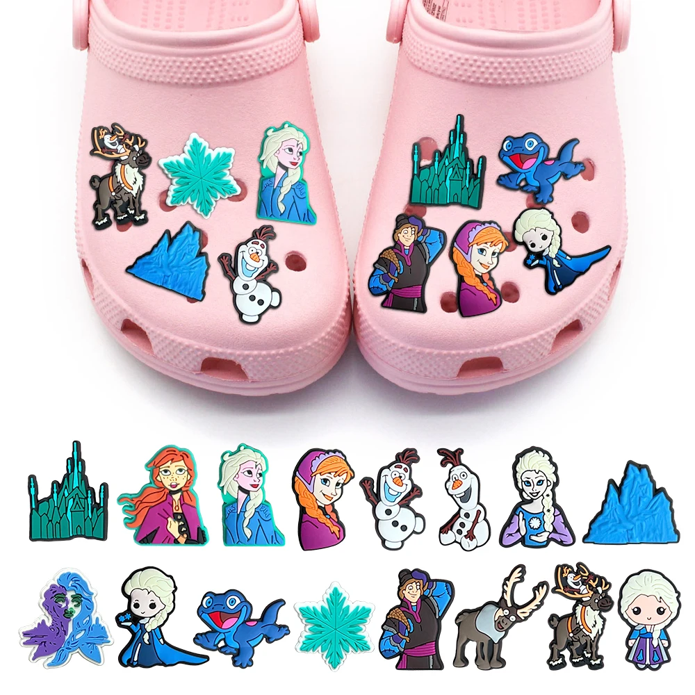 

MINISO Cartoon 1PCS Disney DIY Anime Princess Shoe Charms PVC Elsa Olaf Accessories Decorate Kids Girls X-mas Party Lovely Gifts