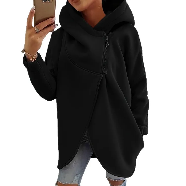 Vrouwen Dikke Jassen Capuchon Lange Mouw Rits Sweatshirt Vest Onregelmatige Warme Casual Solid Hoodies Sweatshirts Winter 2025