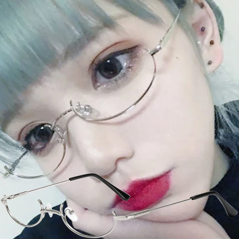 Metal Frame Half Frame Without Lens Girls Chic Cosplay Party Decoration Eyewear Glasses Y2K Metal Photography Spectacles Women