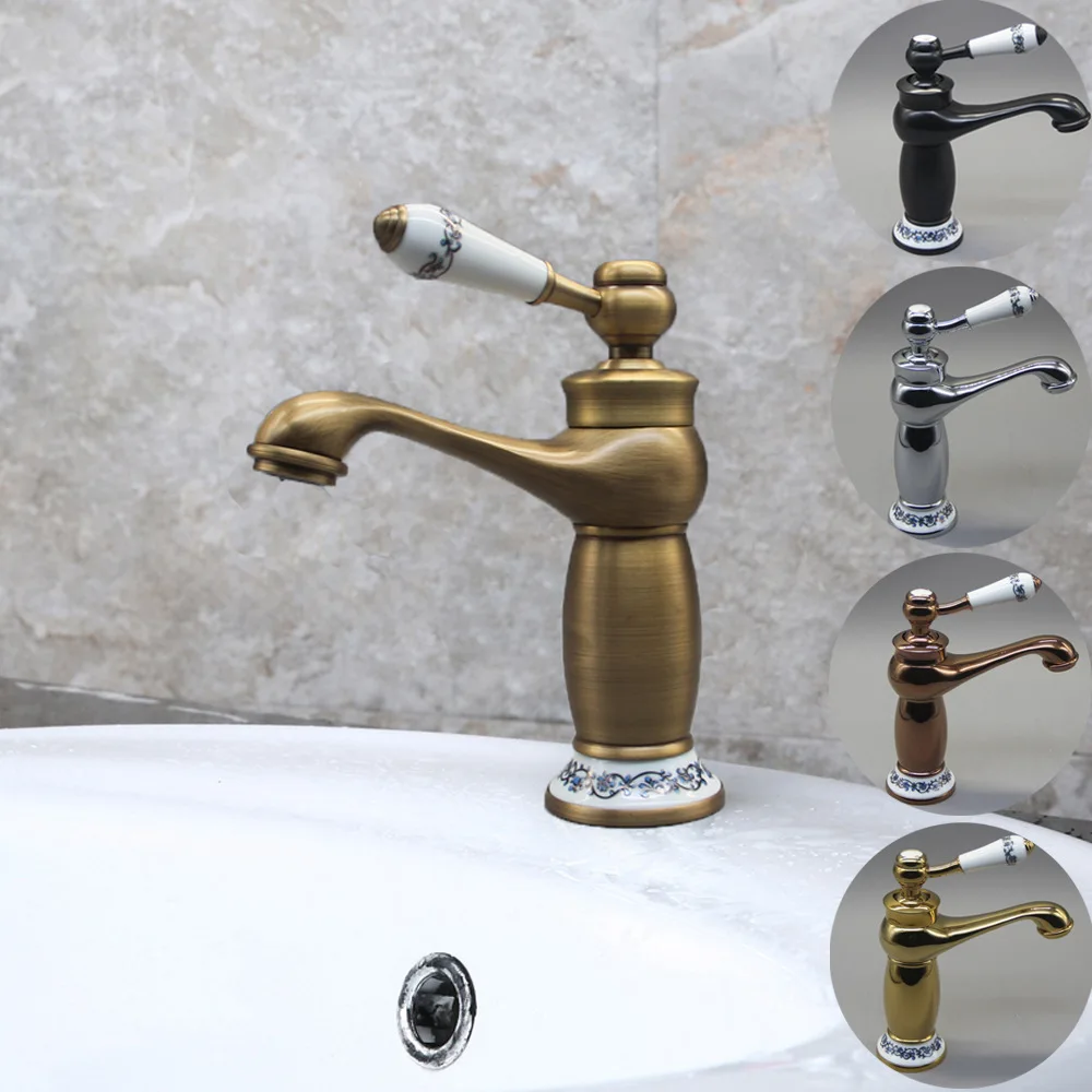 

Antique Bathroom Faucet Brass Black Bathroom Basin Faucet Cold Hot Gray Wash Faucet Gold Sink Tap Deck Mounted Black Tap