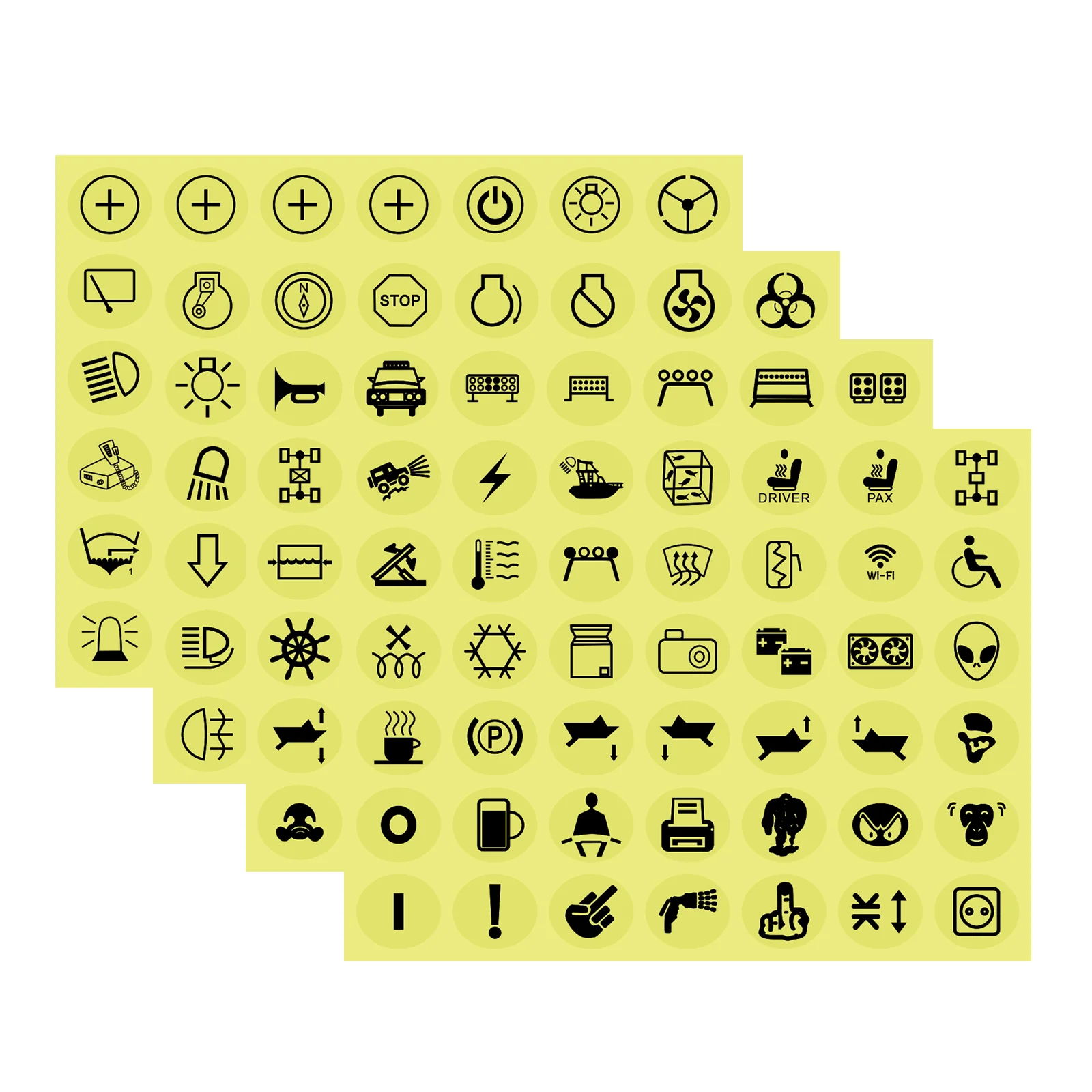 Waterproof Switch Button Labels-168 Black Icons Marine Grade Oval Sticker Decals for Car/Boat Rocker Switch Panel