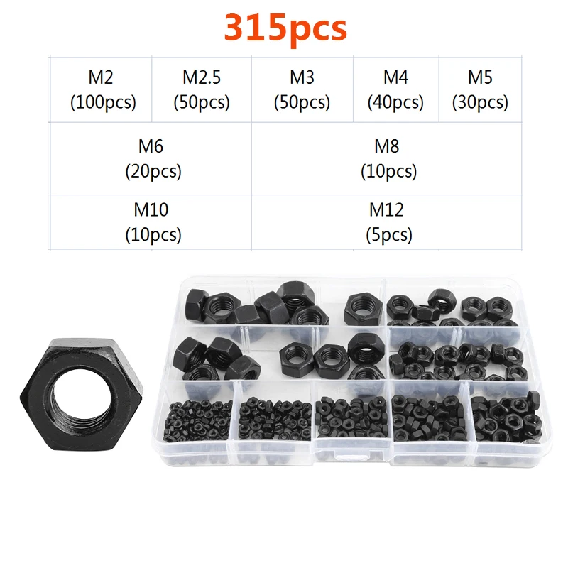 Tuerca hexagonal de acero inoxidable, juego de tuercas hexagonales de latón, cobre, acero al carbono, negro, M2, M2.5, M3, M4, M5, M8, M10, M12, 304