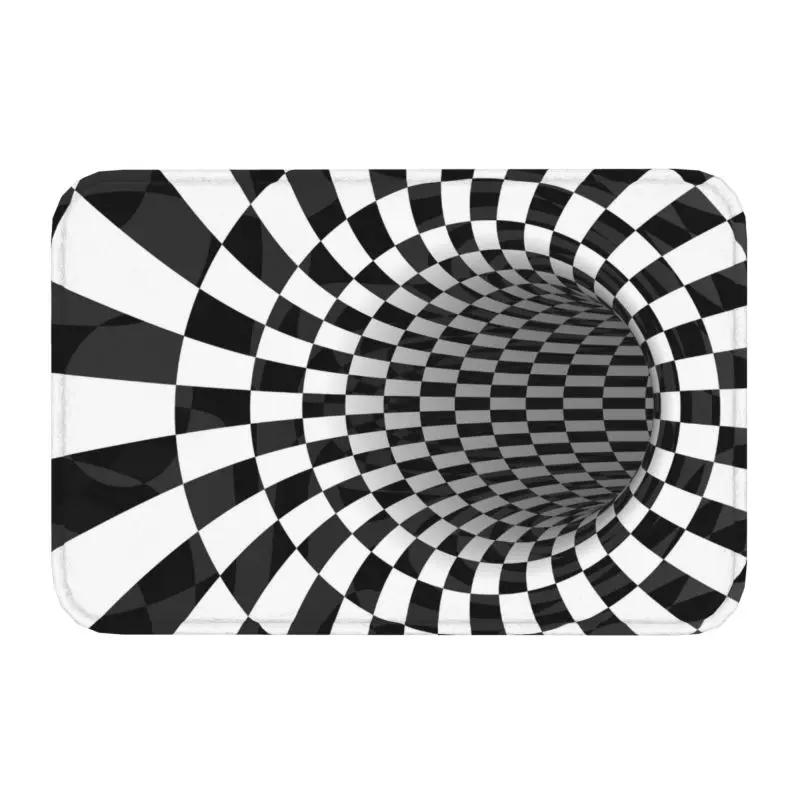 Black White Abstract Swirl Trap Floor Door Bathroom Mat Anti-Slip Indoor Geometric Optical 3D Vortex Doormat Entrance Rug Carpet