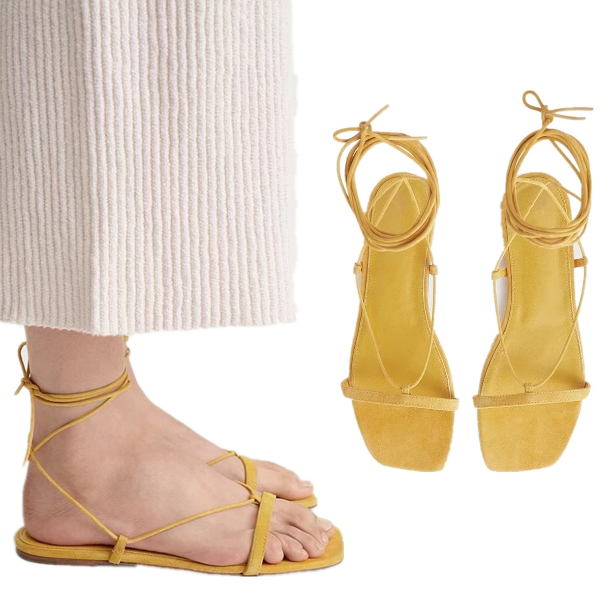 

Maxdutti Minimalist Women's Sandals Shoes Genuine Leather Comfortable Strap Flat Sandals French Retro Roman Sandals For Women
