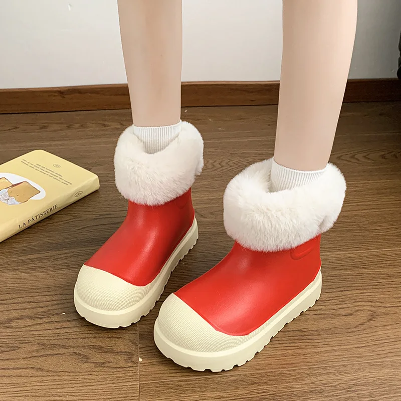 

Outdoor Warm Plus Velvet Women Street Fashion Snow Boots Winter 2025 New Non-slip Waterproof Mid-calf Christmas Cotton Shoes