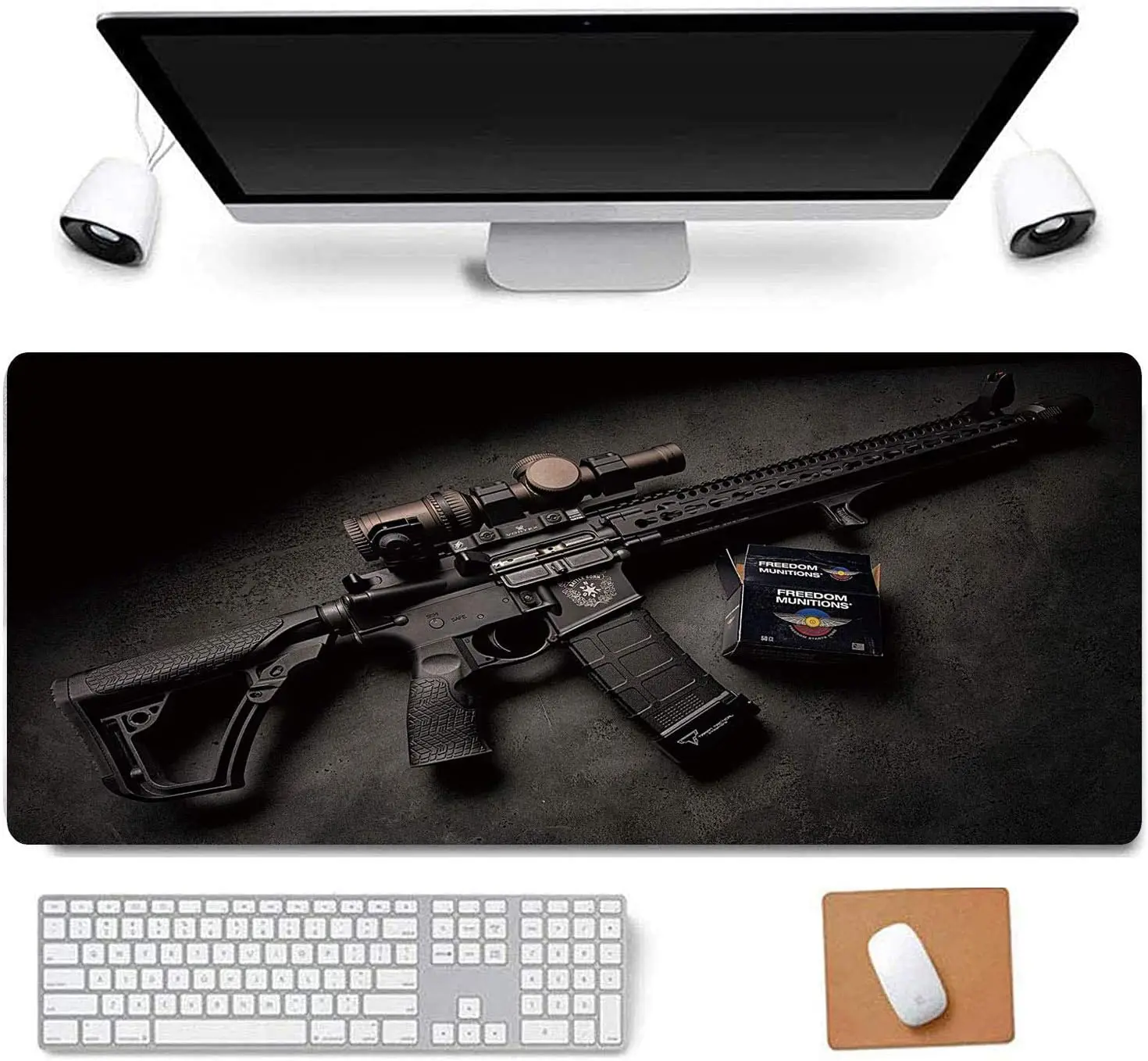 

Black Gun XL Gaming Mouse Pad – Non-Slip, Stitched Edges for Laptop, Keyboard & Mouse