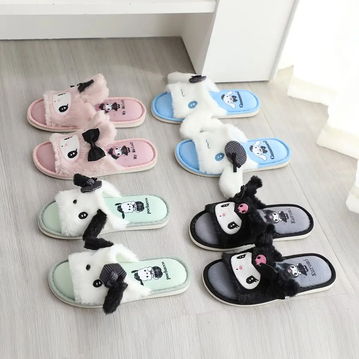 Sanrio Kuromi My Melody Slippers Kawaii Japanese Style Open Toe Indoor Slippers Lolita Cinnamoroll Pochacco Shoes For Girl