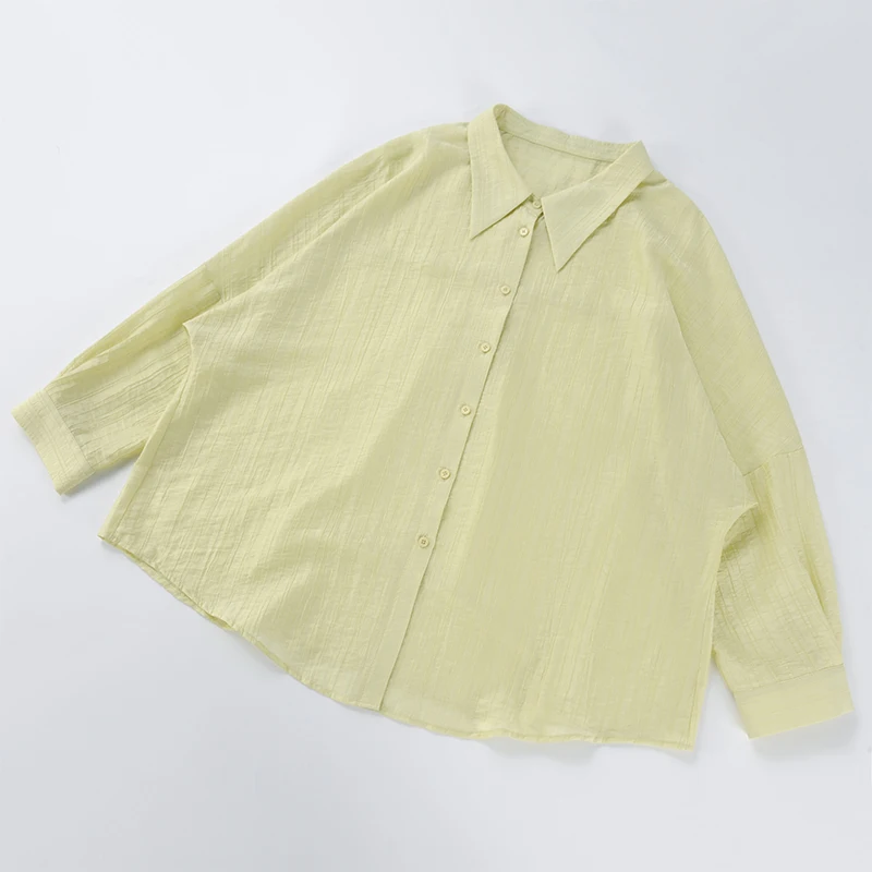 

Large Size Wine Pit Plum arply Collared irt Sunscreen Mixed Lenzing Fabric Textured Pleated Slimming Meat Concealing Summ...