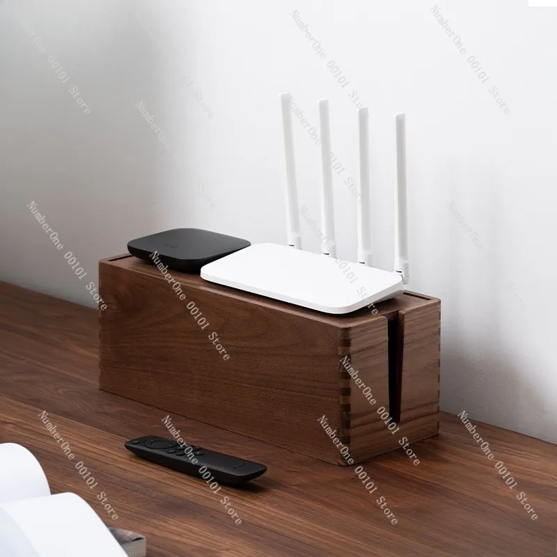 Solid Wood Cable Organizer Box Router Storage Box Desktop Wire Management Box Power Strip Storage Organizer