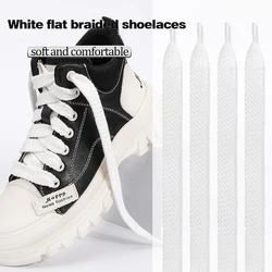 1/2 pairs White flat braided shoelaces, 15mm Wide Shoe Lace for Sneakers,  Replacements for Athletic Sport Shoelaces