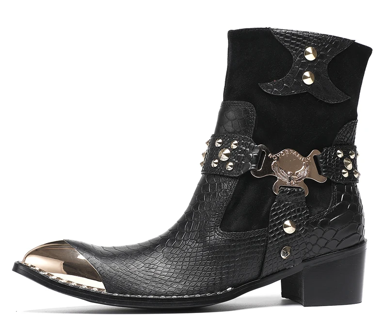 Designer Stil Männer Stiefeletten Gemischte Farbe Echtes Kuh Leder High Heels Mann Chelsea Schuhe Niet hochhackigen Modell Luxus stiefel – Detail 15