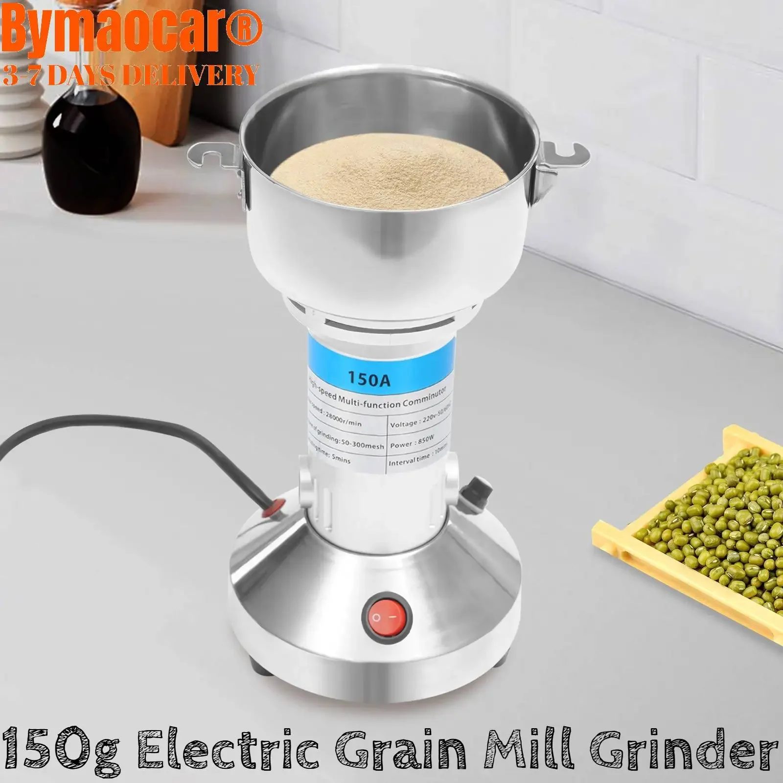 

Электрическая мельница для зерна, 150 г, высокоскоростная многофункциональная шлифовальная машина из нержавеющей стали, 180 наклона, сверхтонкий порошок, кухня