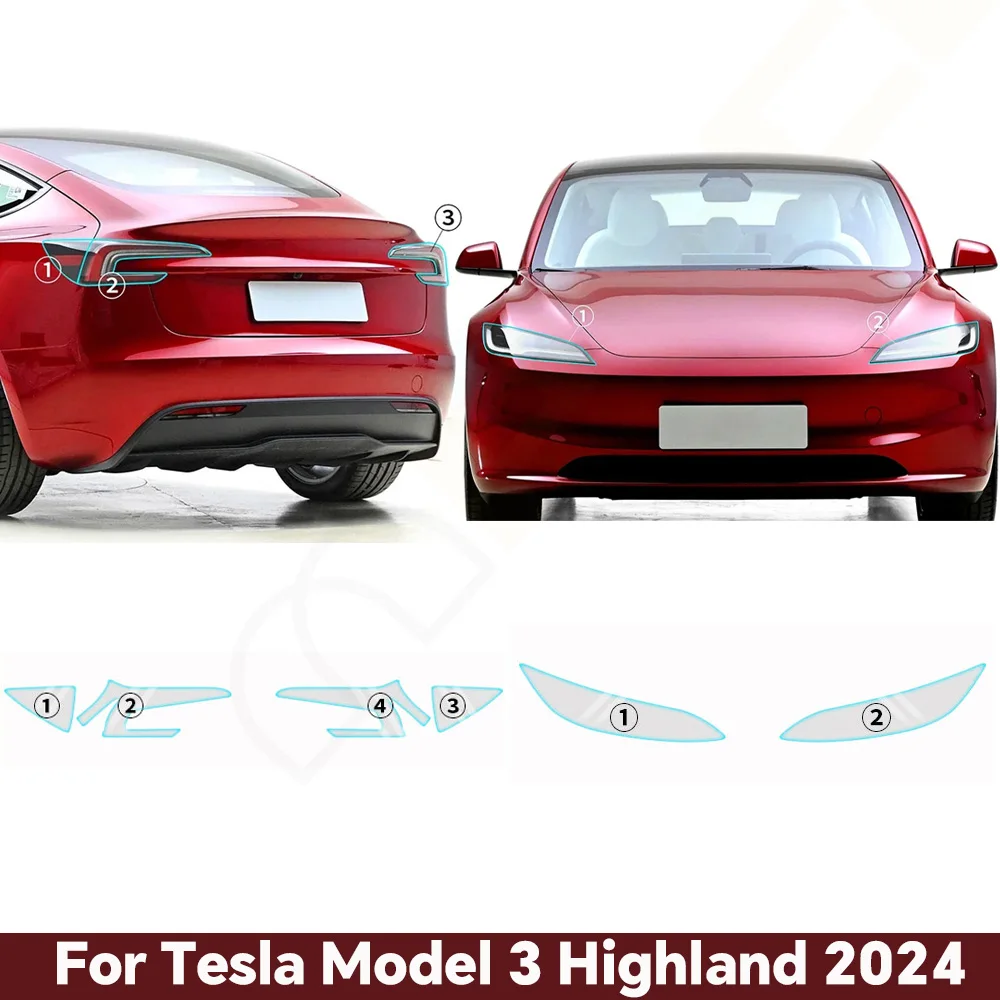 

For Tesla Model 3 Highland 2024 Pre-cut TPU Paint Protection Film PPF Car Headlight Rearview Transparent Film Car Body Sticker