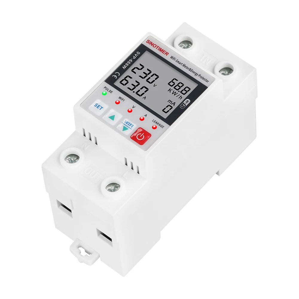 63A 110V 220V Smartlife WIFI Energy Meter Kwh Metering switch Timer with Voltage Current and Leakage Protection TUYA