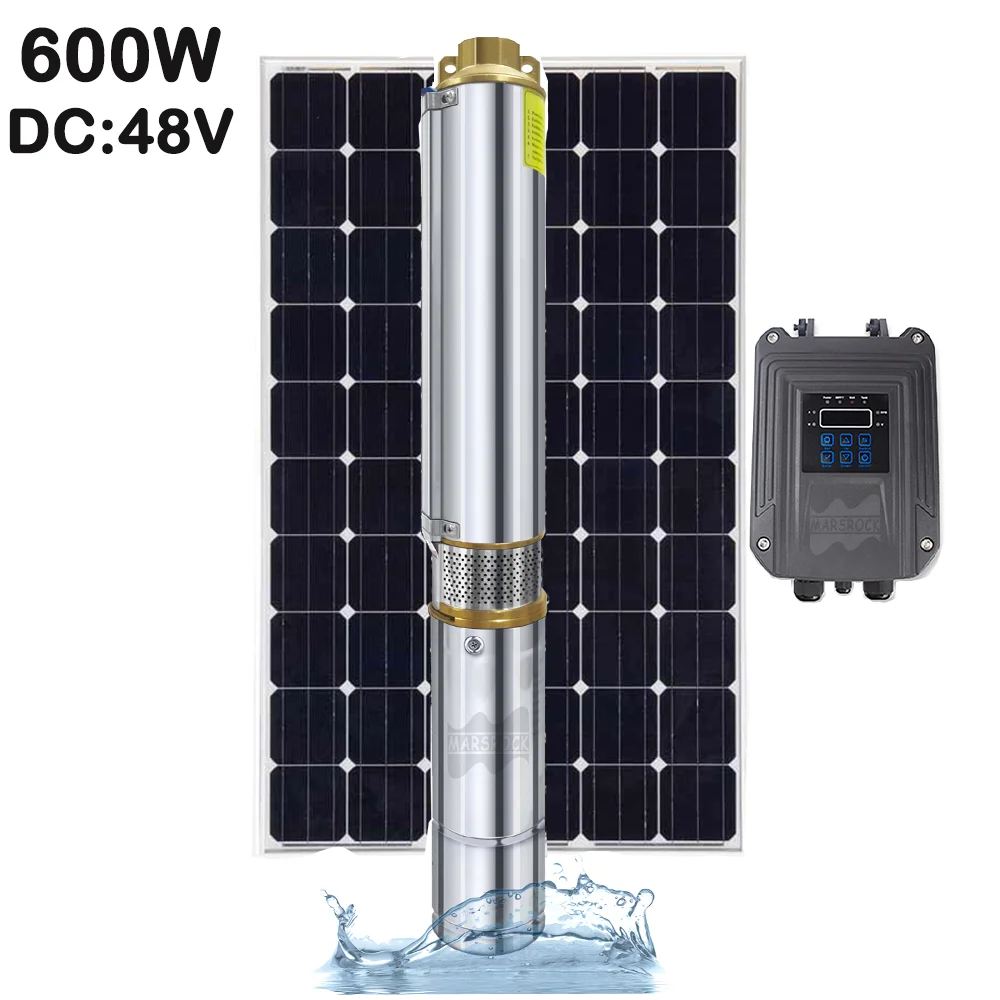 600W Solar Deep Well Pump 48V Solar DC Brushless Pump With MPPT Controller Household Agriculture Submersible Pump Max Flow 3T/H