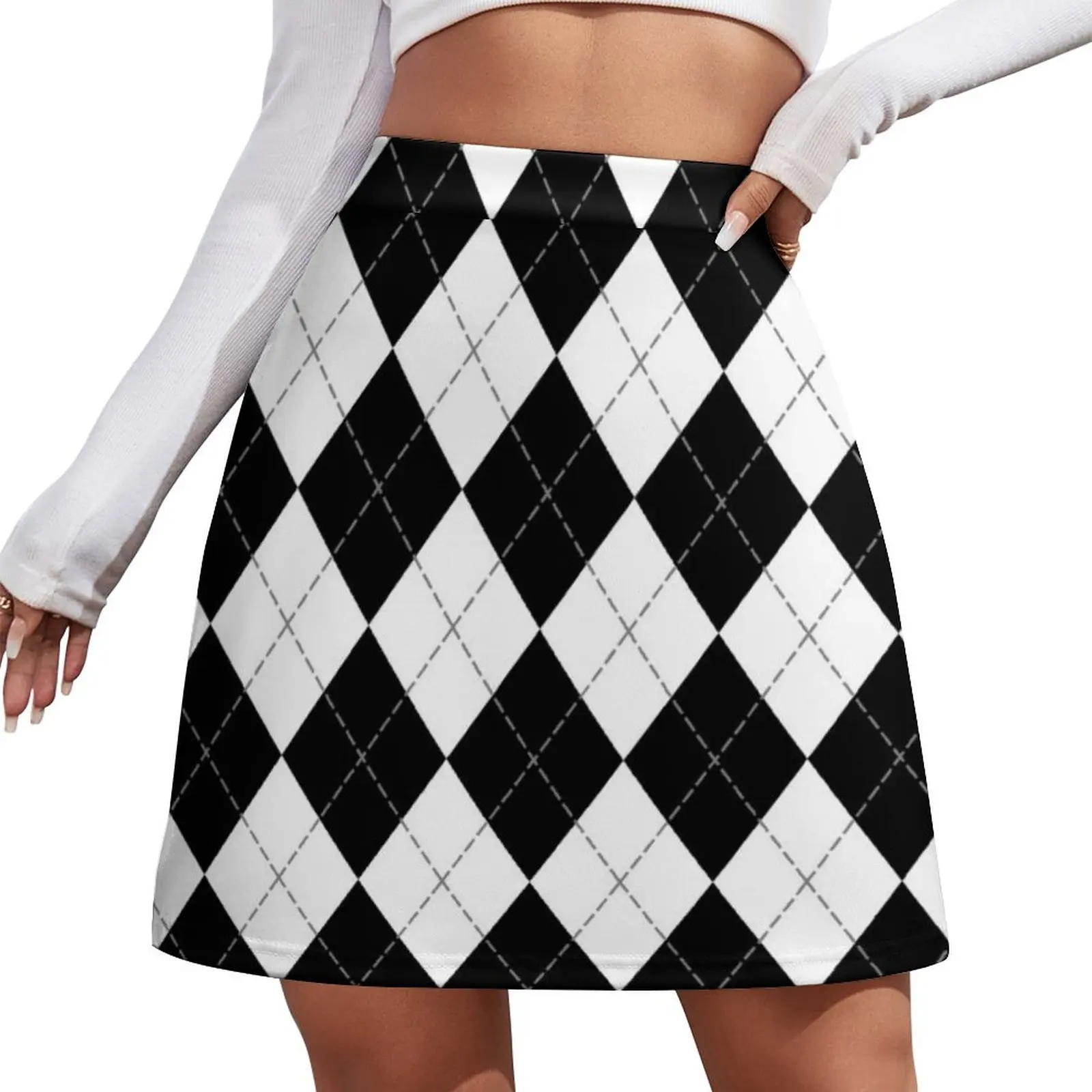 

Черно-белая мини-юбка с узором аргайл в стиле фейри-гранж, корейская стильная женская летняя одежда 2026, корейская юбка