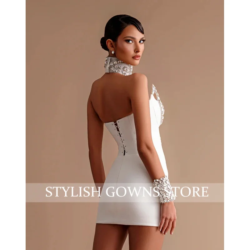 فستان رائع بدون أكمام 2025 للحفلات الراقصة مع أحجار الراين ورقبة سكوب حورية البحر فساتين المشاهير رداء السهرة حسب الطلب