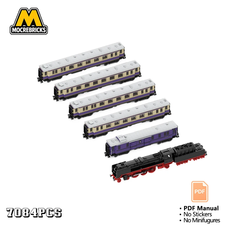 MOC 8 Wide European Vintage Steam Train Engine Passenger Carriage Set Building Blocks Construction Bricks Model Toy Gift Adults