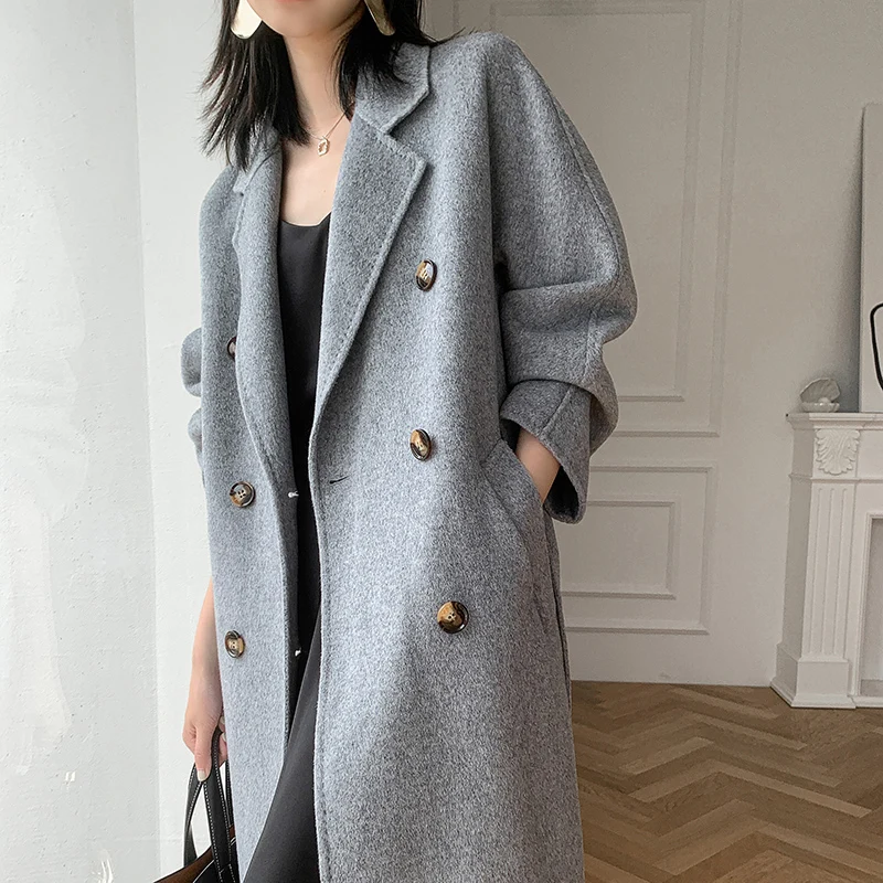 ジャケット・アウター superlong double botton cashmere coat Alta qualidade dupla face 100% lã casaco feminino longo duplo