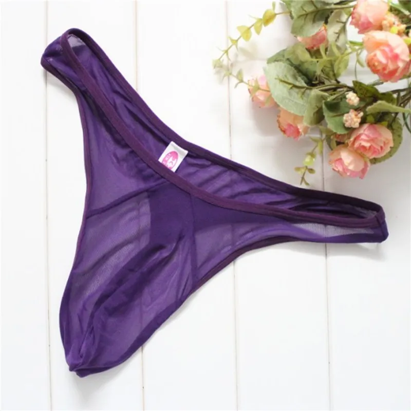 Men\'s Underpanties Transparent Sexy Thong Ultra-thin Mesh Low Waist Seduction Underpanties Solid See Through G String Male Gift