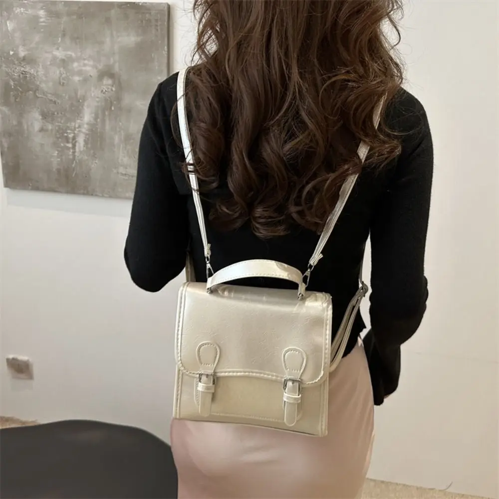 Simple PU PU Backpack Square Dual use Solid Color Shoulder Bag Small Pack Korean Style Retro Crossbody Bag Students