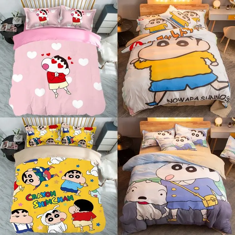 Kawaii Crayon Shin-Chan Four Piece Bed Set Sheet Bed Cap Thicken Wear-Resistant Can't Afford The Ball Double Couple Household