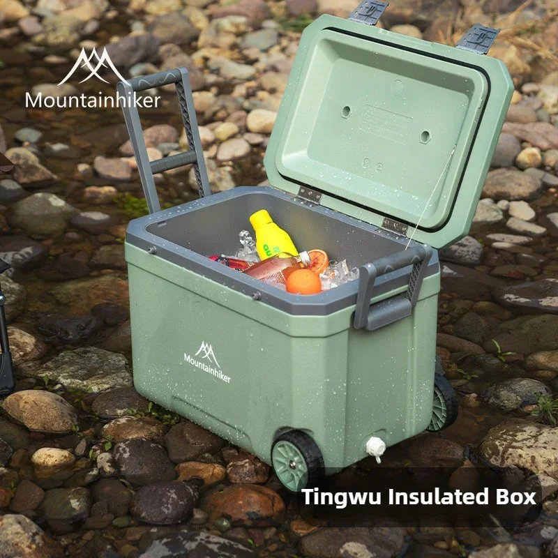 MOUNTAINHIKER 45L Large Capacity Green Insulated Box Outdoor Camping Cooling Fishing Refrigerated Fresh Portable Car Storage Bog
