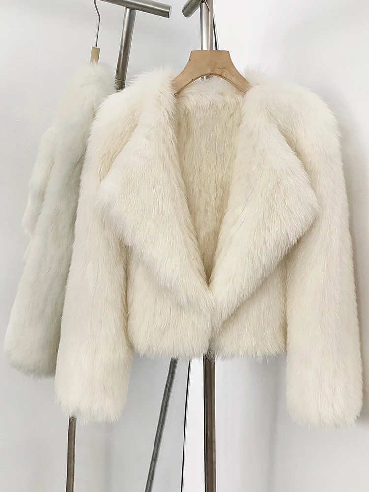 سترة نسائية فاخرة قصيرة من فرو الثعلب الطبيعي 2025 جديد لخريف وشتاء ملابس علوية دافئة معطف نسائي سميك منفوش من الفرو الحقيقي #1