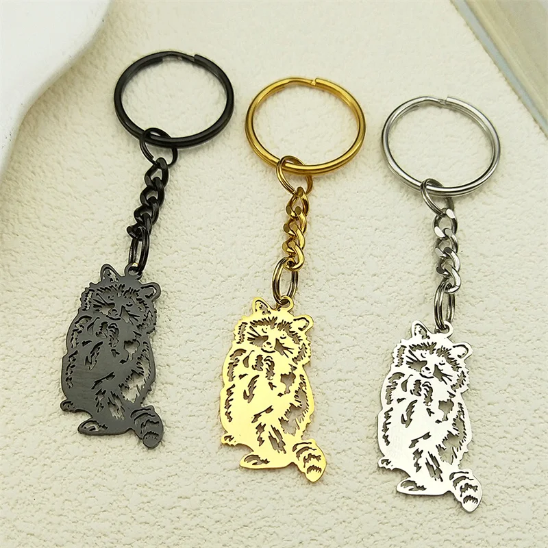 

Lovely Little Raccoon Keyring For Women Men Stainless Steel Gold Silver Color Animal Bear Lover Keychains Jewelry Gifts
