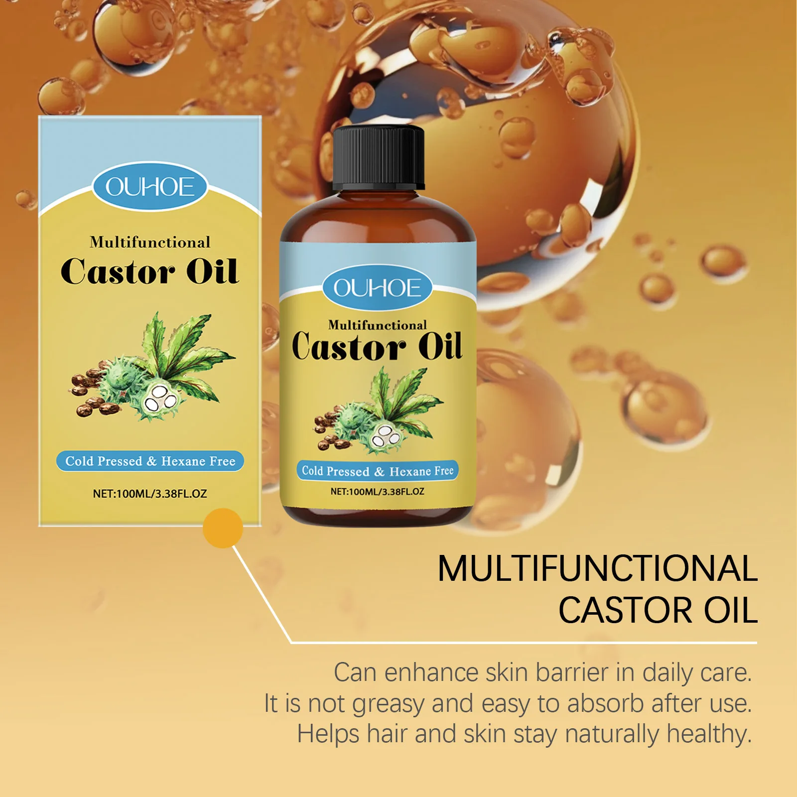 Organic Castor Oil Moisturizing Hair Eyelashes Eyebrows Emollient Brightening Body Relaxation Aromatherapy Massage Essential Oil