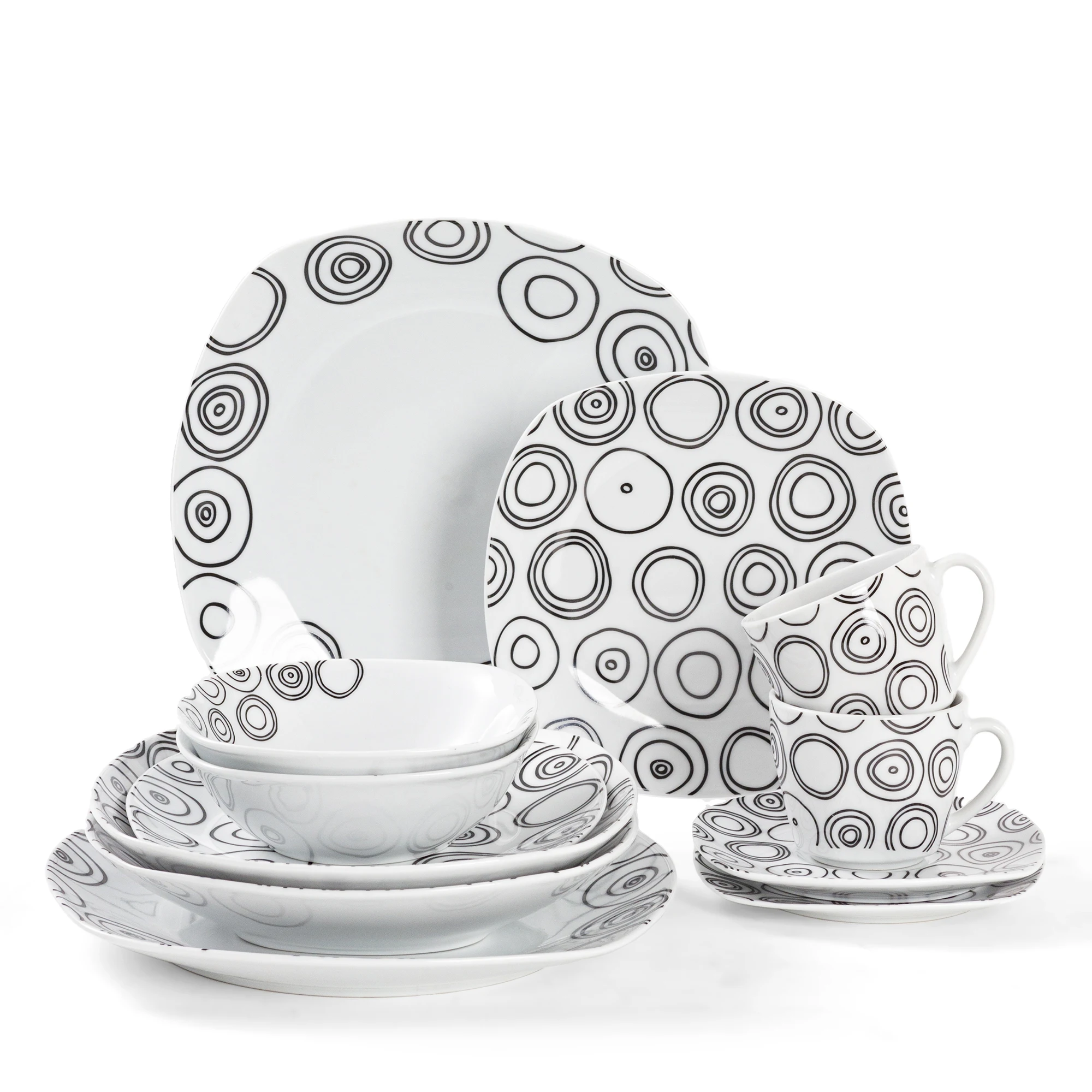 12/24 Pieces Ceramic Dinnerware Set Elegant Procelain Tableware Set with Square Plates, Bowls and Cups Ceramic Dinner Dishes