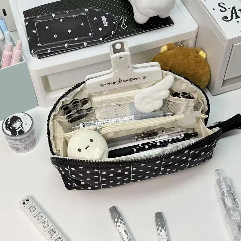 New 1/2Pcs INS Polka Dot Print Pencil Case Shell Shape Large Capacity Pencil Pouch Portable Multi-Layer Divided Pen Bag Women