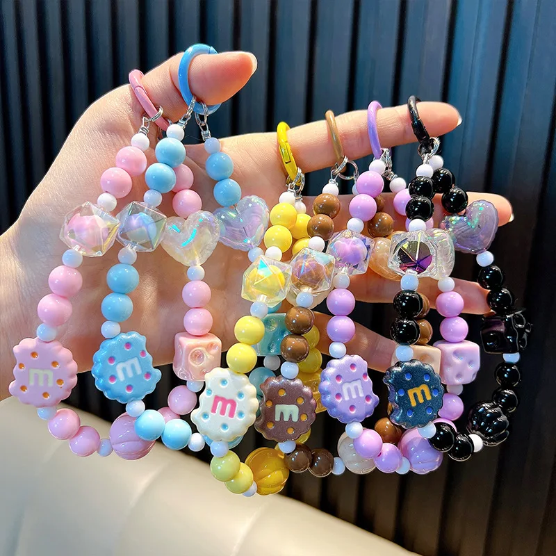 

Colorful Macaron Heart Mobile phone chain camera hanging decoration bead Phone Strap Charm Bag Pendant Keychains Jewelry Gifts