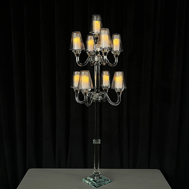 

Wholesale High Quality Centerpiece For 9 Arms Wedding Table Crystal Glass Lampshades Candelabra