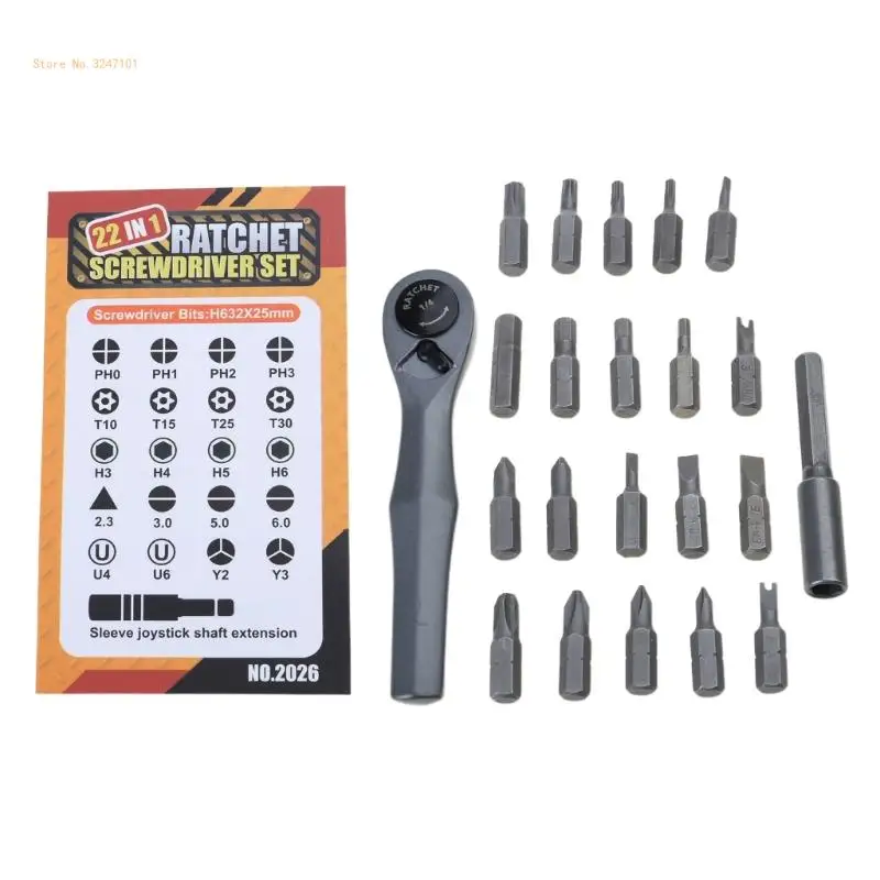 22 in 1 Ratcheting Wrench Ratcheting Screwdriver Tool Quick Release DIY Hand Tool Ratcheting Handle Wrench Dropship