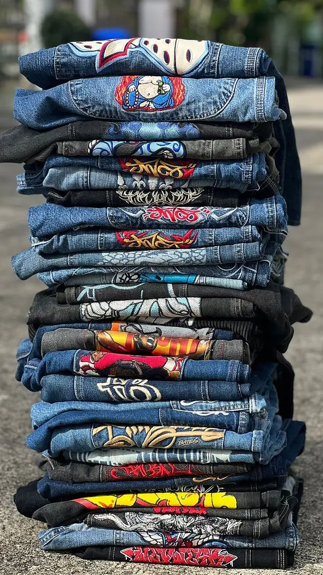 

Harajuku jeans jncos y2k pants baggy jinco series jeans for men mens jeans Skateboard cargo pants men y2k wide leg streetwear