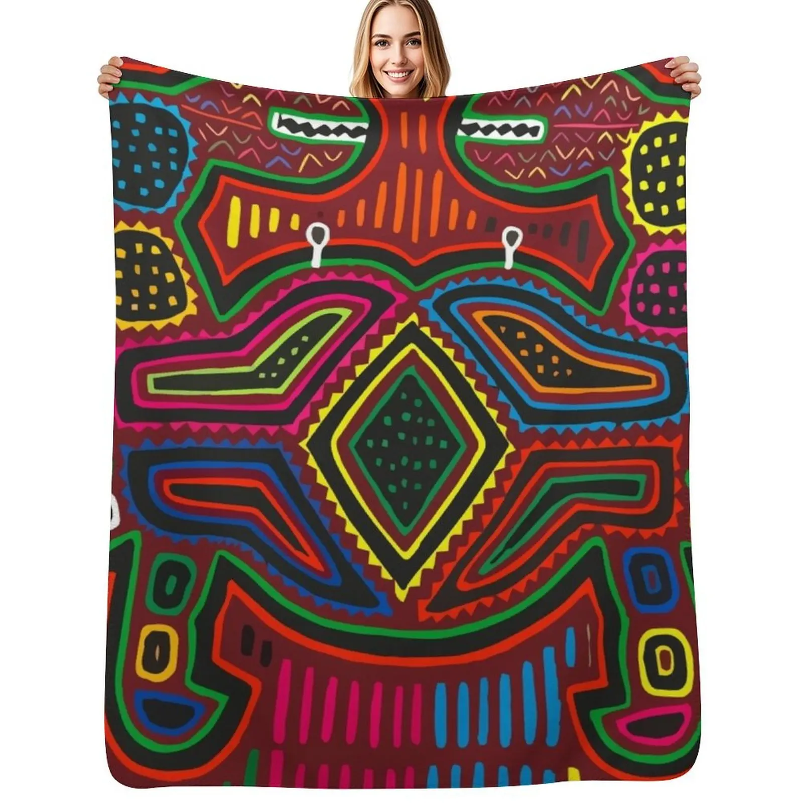 Kuna Mola Design crab Throw Blanket Easy Care Comfortable Blanket for Couch