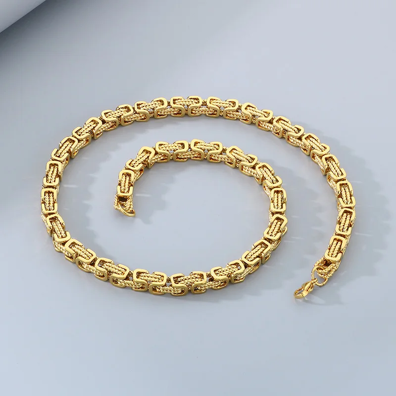 

Hip Hop Threaded Design Byzantine Chain Necklace for Men Women 8MM Thick Imperial Chain Stainless Steel Jewelry Trendy Accessory