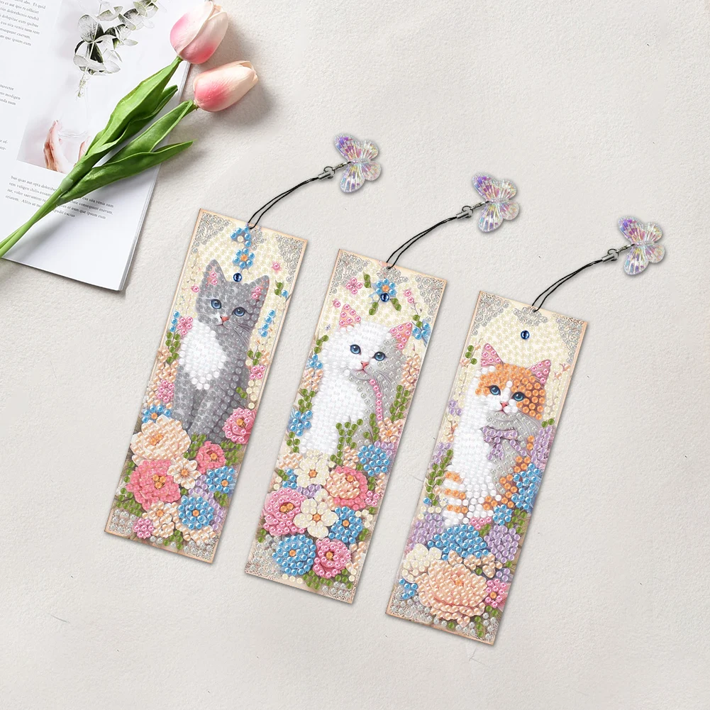 3Pcs Special Shape Dream Catcher Cat Diamond Painting Bookmark Diamond Painting Bookmark Making Kit for Kids Adults Beginners