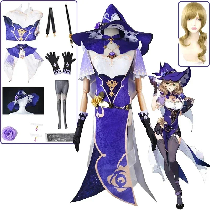 Genshin Impact Lisa Role-playing Costume Adult Carnival Uniform Wig Anime Halloween Costume Female Game Role-playing