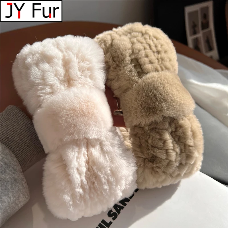 Winter fur headbands for women knitted rex rabbit fur scarf for women real fur head wrap ear warmer newest fashion hairband