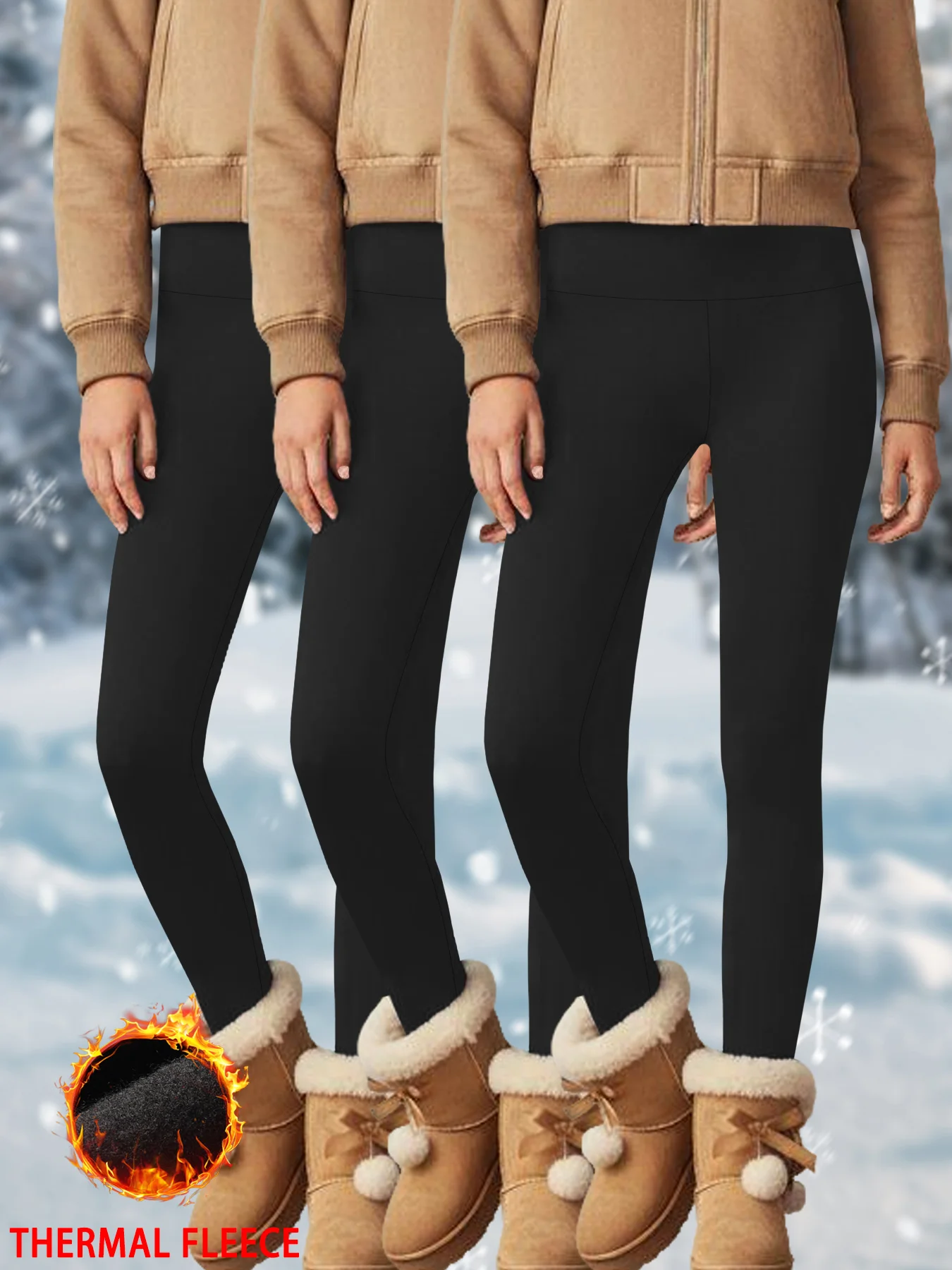 عبوة من 3 سراويل ضيقة للتمرين مبطنة بالصوف مع حزام خصر عالي للجري في الشتاء وممارسة اليوجا والأنشطة الرياضية اليومية #1