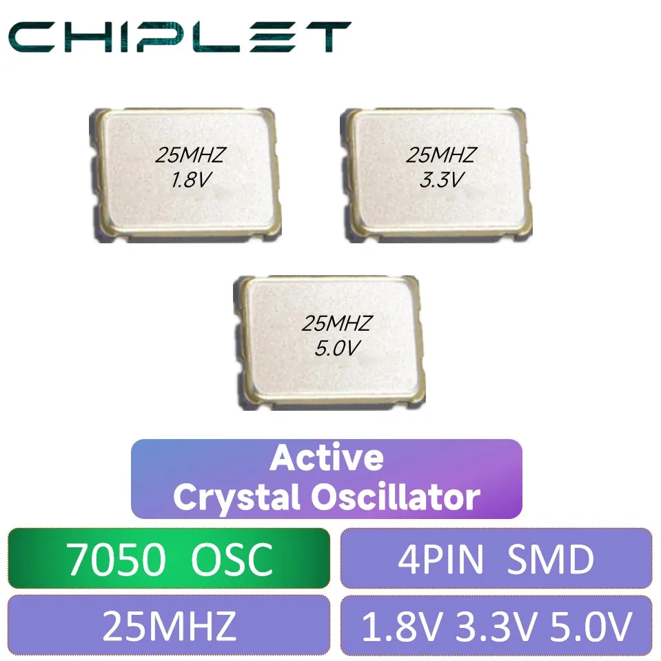 5pcs SMD 7050 Active Crystal Oscillator 25MHZ 1.8V 3.3V 5V OSC 4Pin 5070 5*7 7.0X5.0MM 25M 4P