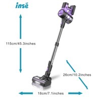 INSE S10 26000pa 350W Stick Cordless Vacuum Cleaner, 3-Speed Power Model for Hardwood Floor, Up to 50 Min,1.2L Dust for Pet Hair