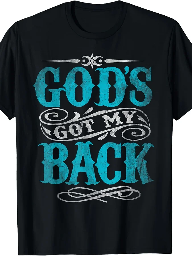 Gods Got My Back T Shirt Women Funny Christian Slogan Graphic Tees Distressed Letter Printed Black Crew Neck Short Sleeve Top Trendy Faith Apparel