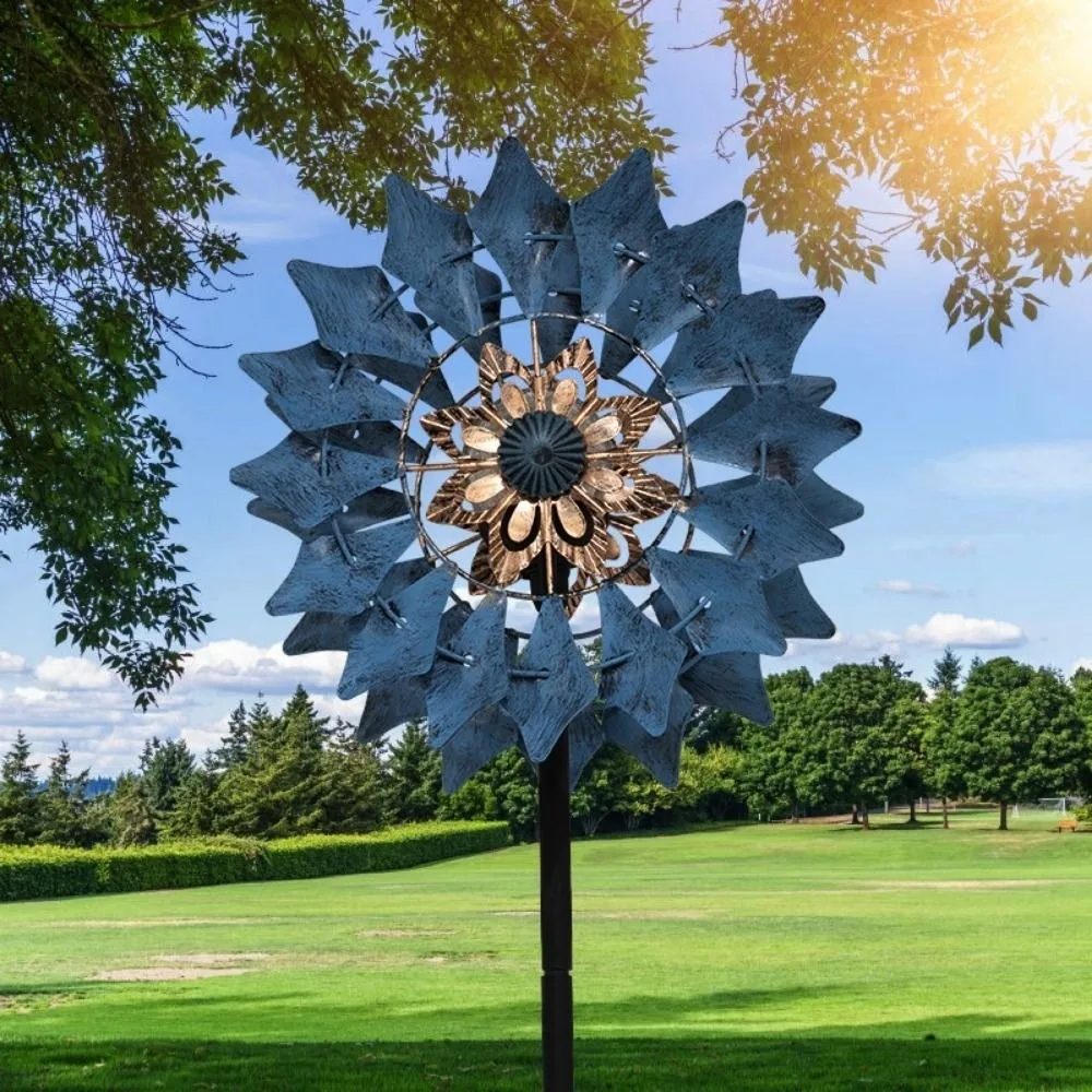 Solar Powered Luminous Windmill Color Changing 10 Styles Metal Wind Spinner Wrought Iron Rotating Windmill